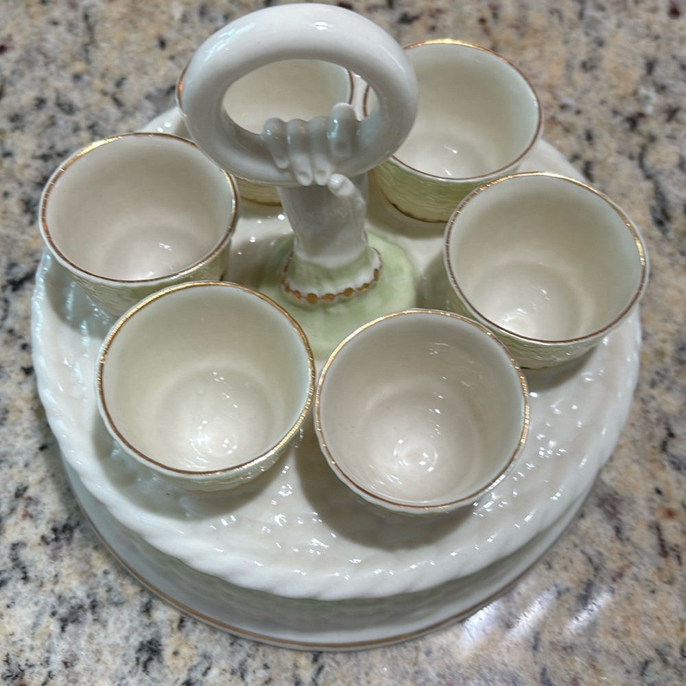 Beautiful Belleek egg cup holder